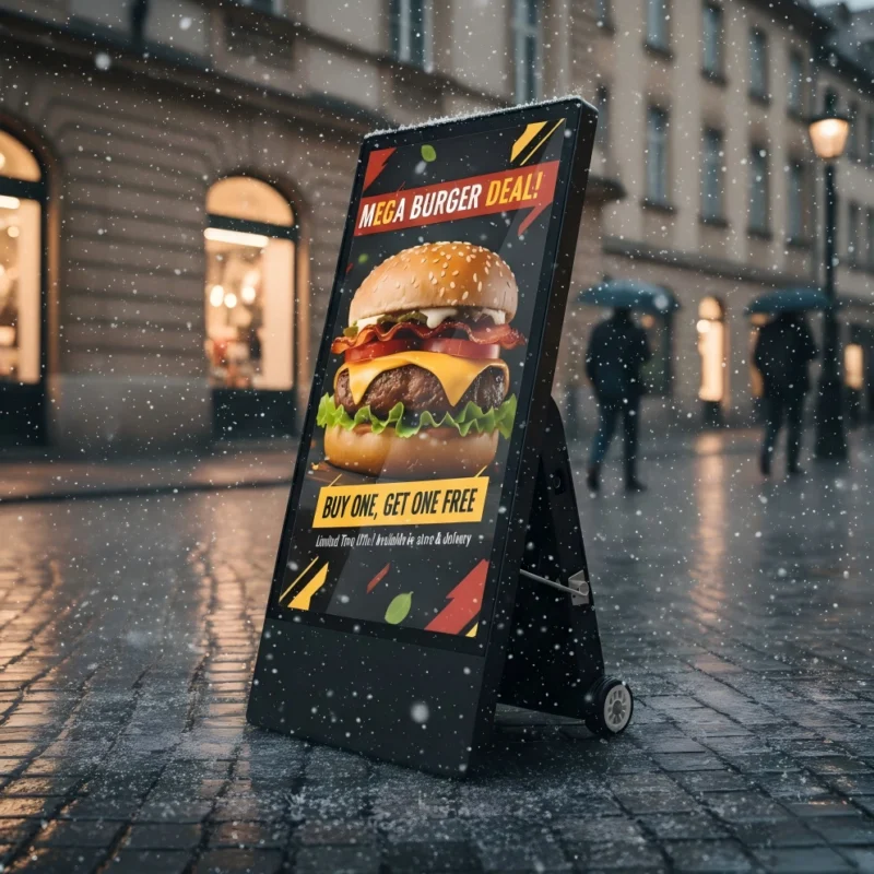 Portable Single Face Outdoor Digital Signage – Lightweight Weatherproof Display for Restaurant Patio, Food Cart Menu & Street Promotion