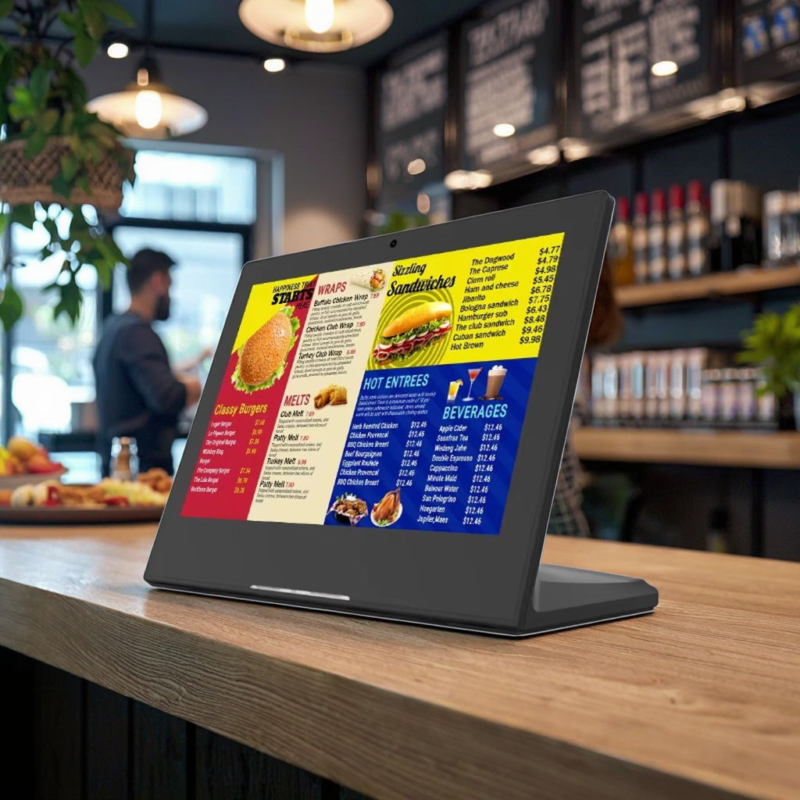 L Shaped Desktop Digital Signage –  Indoor Tablet for Fast Food Ordering, Coffee Shop Menu & Entrance Promotion | Space Saving