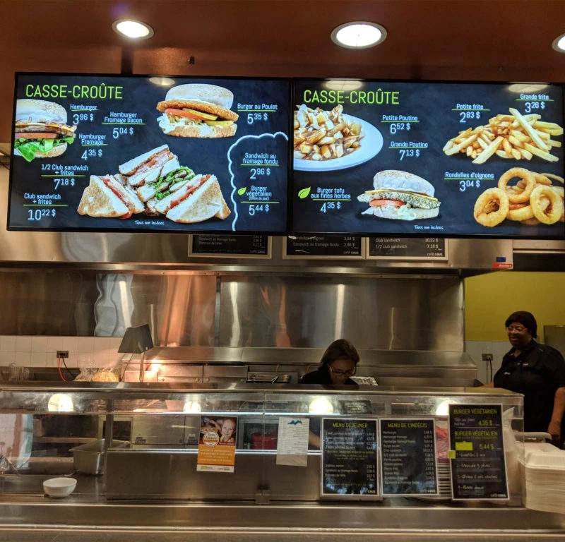 Suspended Digital Menu Board – Ceiling Mounted Hanging Display for Coffee Shop, Fast Food Drive Thru & Indoor Promotional Advertising