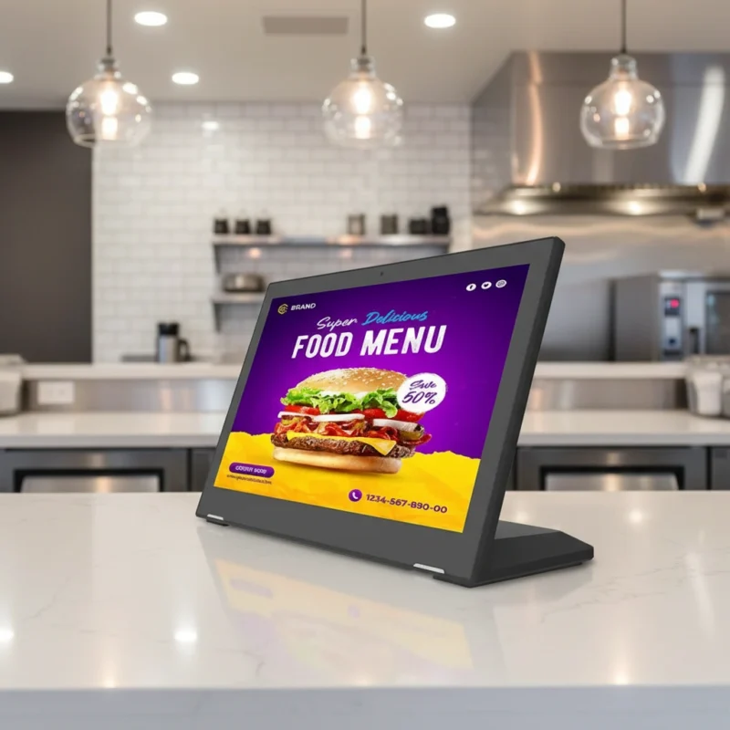 10.1 Inch L Shaped Point of Sale Display – Digital Menu Tablet for Coffee Shops, Diners & Fast Casual | Promotional Wall Display for Countertops