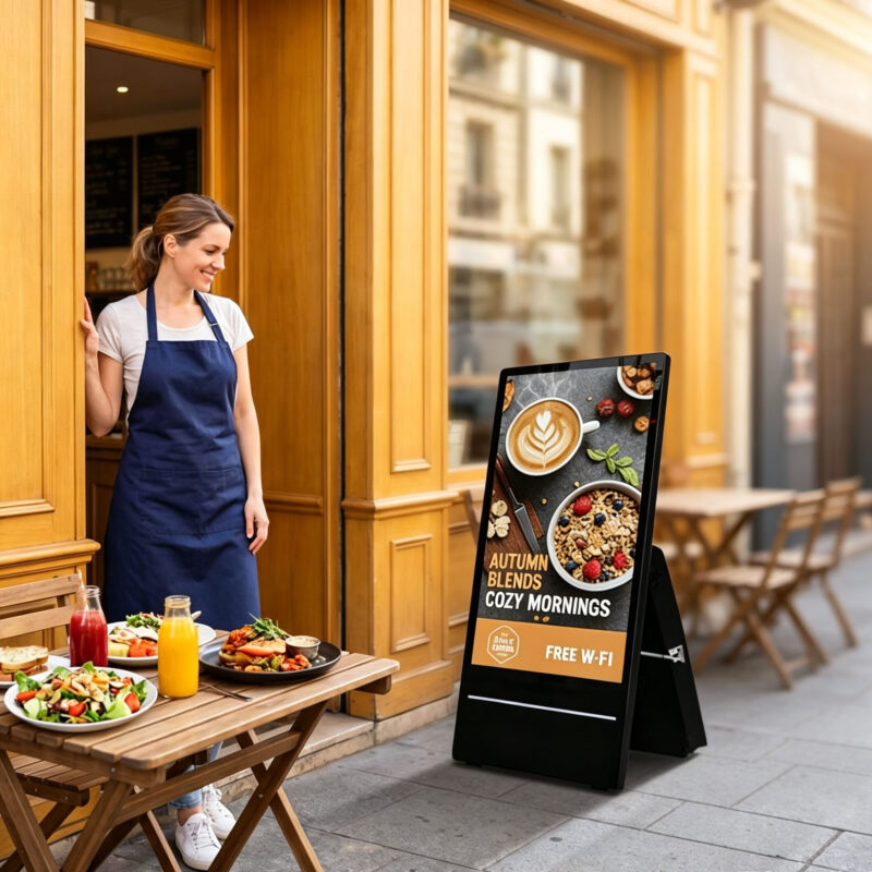 32Inch Portable Outdoor Digital Menu Board – Lightweight Weatherproof Signage for Fast Food Trailer, Night Market & Street Fair Promotions