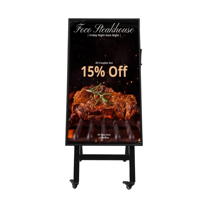 Portable Indoor Digital Menu Board – 43" Lightweight Display for Restaurant & Coffee Shop Counter Advertising | AC Powered