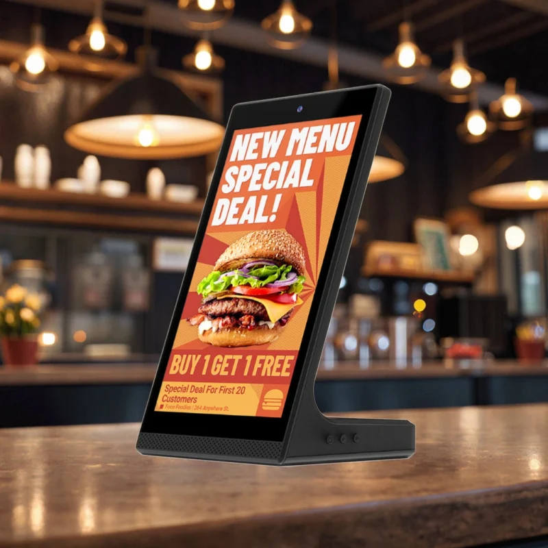 L Shaped Restaurant Digital Signage – Desktop Ordering Tablet for Wall/Ceiling Mount Alternative | Promotional Display for Tight Spaces