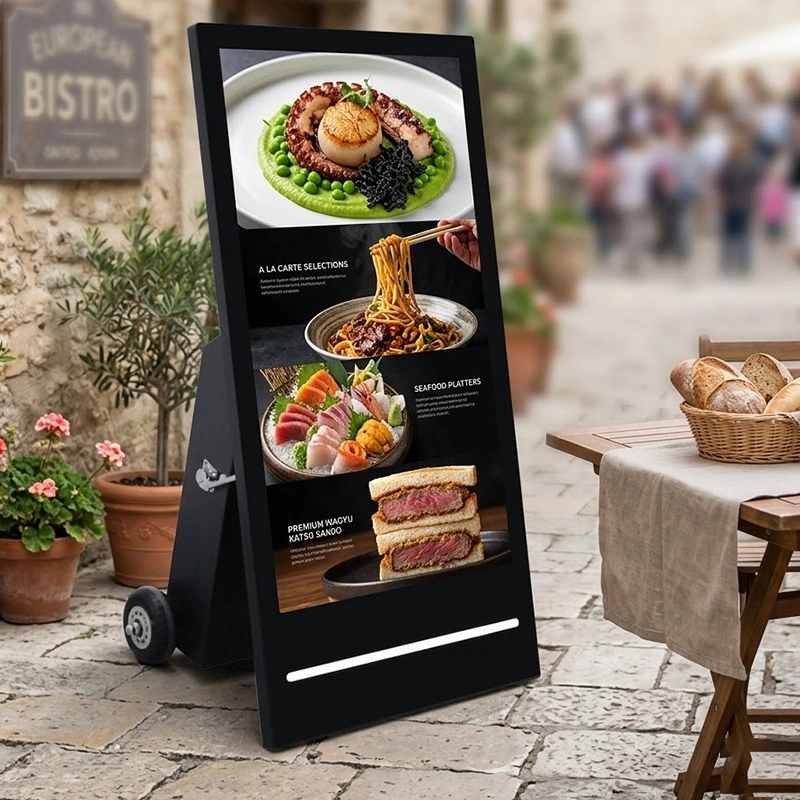 43 Inch Portable Outdoor Digital Signage – Weatherproof LCD Display for Restaurant Entrance Ads, Food Truck Menu & Sidewalk Promotion | IP65 Rated
