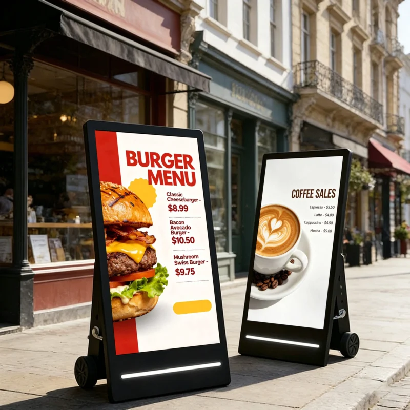 43 Inch Portable Outdoor LCD Digital Signage – Battery Ready Weatherproof Screen for Food Cart, Sidewalk A Frame & Lobby Entrance Extension