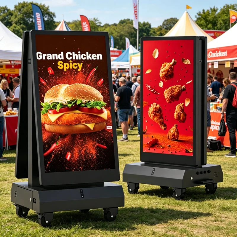 55 Inch Double Side Portable Outdoor Menu Board – Weatherproof Digital Signage for Fast Food Drive Thru, Coffee Shop Patio & Pop Up Events