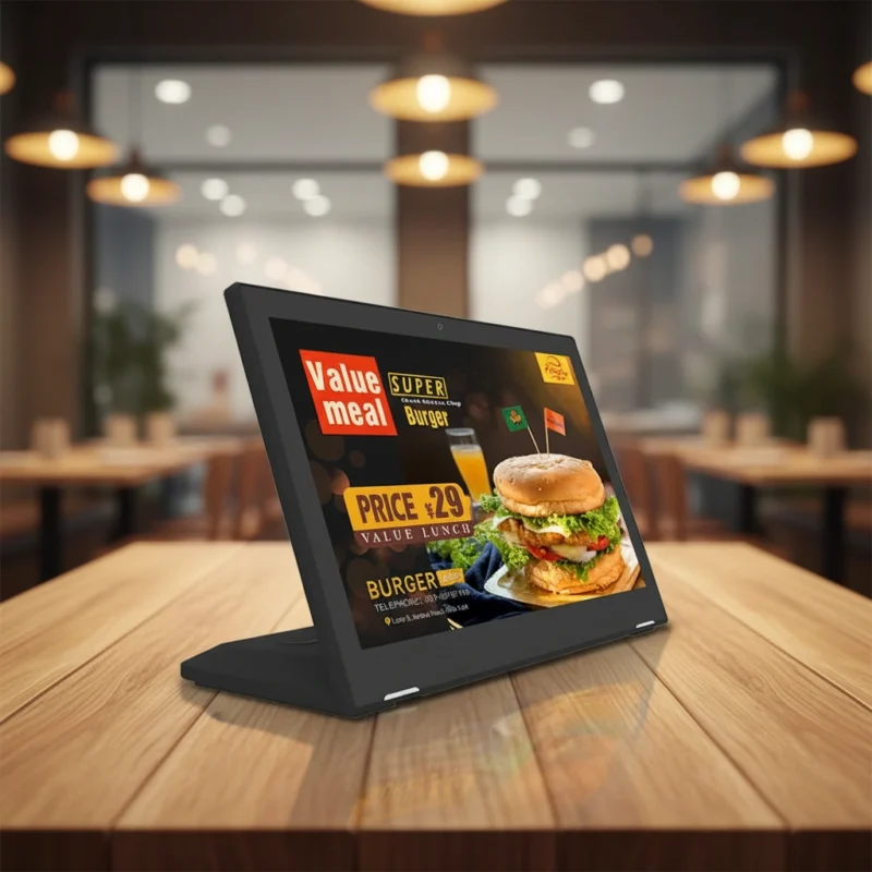 13.3Inch L Shape Restaurant Digital Signage – Desktop Tablet for Menu Display, Table Side Ordering & Entrance Ads | Compact for Tight Corners