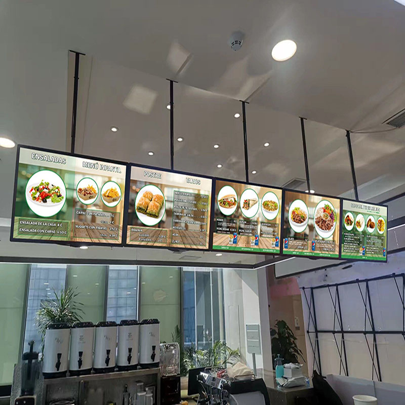 43 Inch Hanging Digital Menu Board – Ceiling Suspended Restaurant LCD Display for Coffee Shop, Indoor Multimedia Player & Shop Advertising